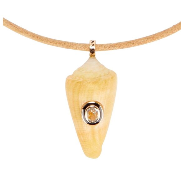 DEZSO BY SARA BELTRÁN Natural Shell Silimanite Necklace in Tan Leather New - Picture 2 of 8